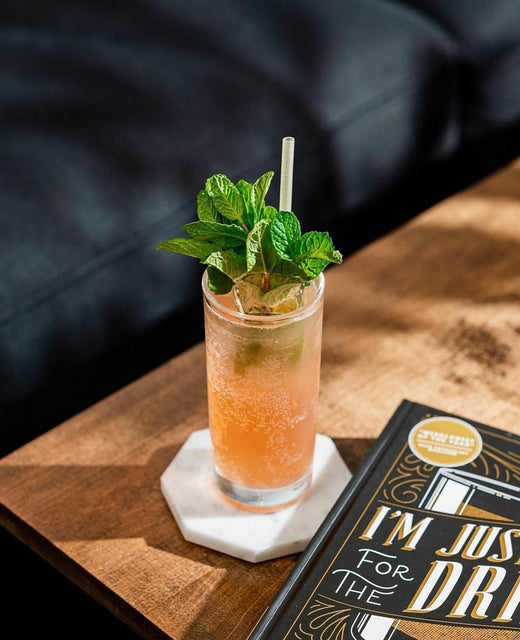 Cocktail crafted by @nhauforever, served with a plant-based, compostable imPASTA straw